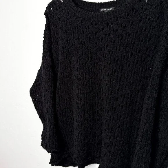 Eileen Fisher Open Stitch Organic Blend Chunky Stitch Black Sweater XL - Picture 3 of 6